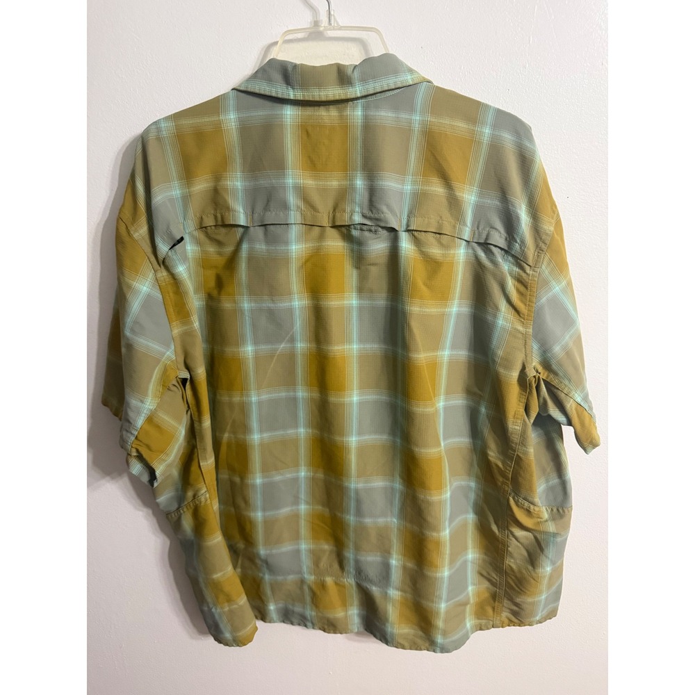 REI Co-op Mens XXL Plaid Ripstop Hiking Shirt Short Sleeve Vented Back Yellow - Picture 3 of 4